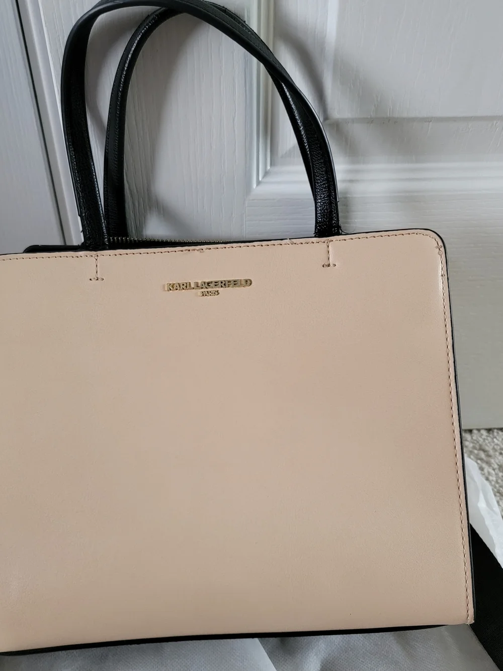 Karl Lagerfeld Women's Beige & Black Leather Tote